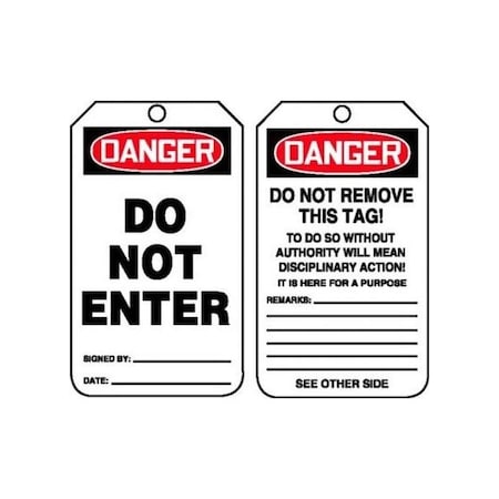 Accuform Safety Tags, DANGER DO NOT ENTER, 5.75in x 3.25in, RP-Plastic, 5PK MDT164PTM